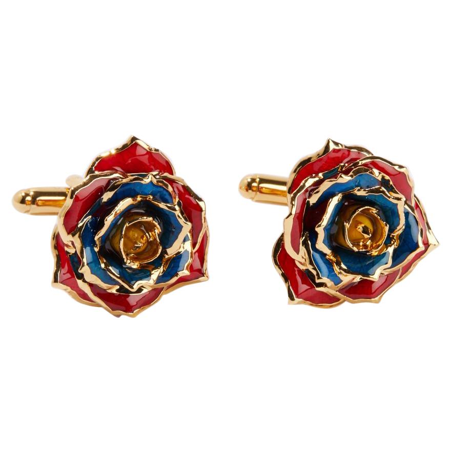 Eternal Rose Breath of Armenia Cufflinks Gold-Dipped Real Rose, 24k Gold, Glossy For Sale