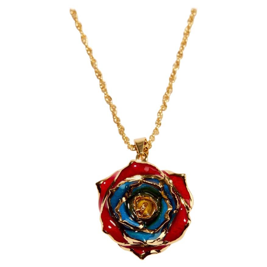 Eternal Rose Breath of Armenia Necklace, Gold-Dipped Real Rose, 24k Gold, Glossy For Sale