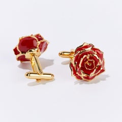Eternal Rose Burgundy Bliss Cufflinks, Gold-Dipped Real Rose, 24k Gold, Gloss
