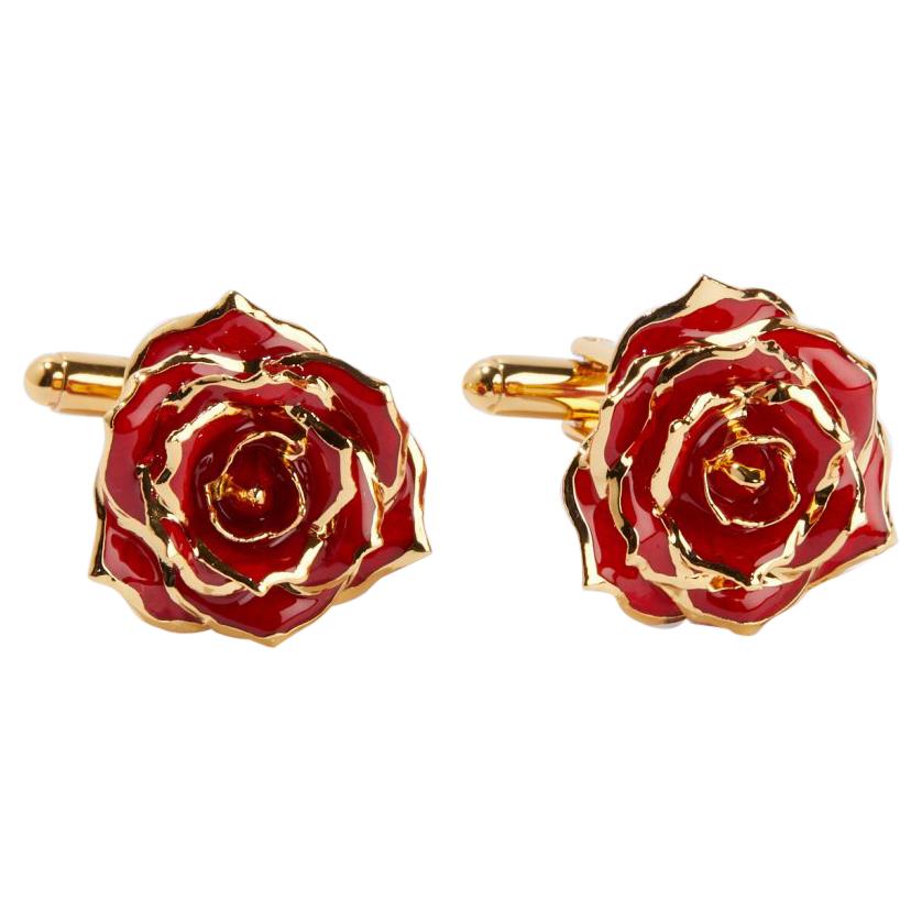 Eternal Rose Burgundy Bliss Cufflinks, Gold-Dipped Real Rose, 24k Gold, Gloss