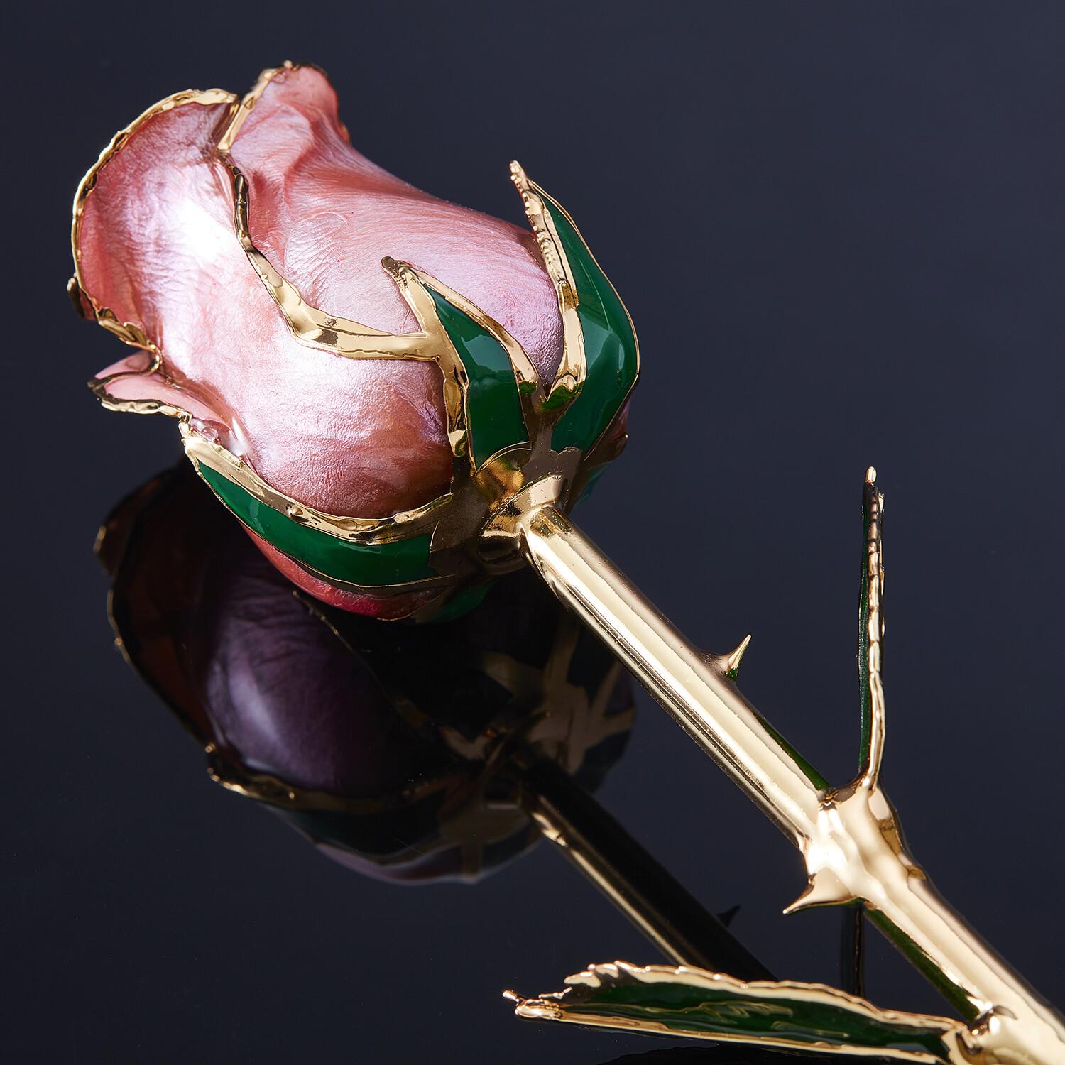 Eternal Rose Champagner Pop, Perle Rosa, Real Rose in 24k Gold mit LED Display für Damen oder Herren im Angebot