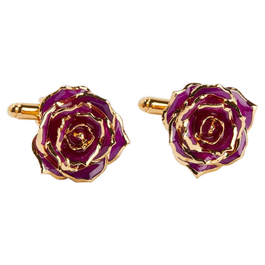 Eternal Rose Fuchsia Bloom Cufflinks, Purple, Gold-Dipped Real Rose, 24k Gold For Sale