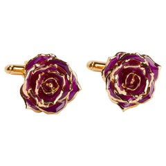Eternal Rose Fuchsia Bloom Cufflinks, Purple, Gold-Dipped Real Rose, 24k Gold