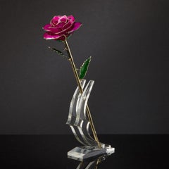 Roses éternelles fuchsia, violettes, véritables roses en or 24 carats avec écran LED