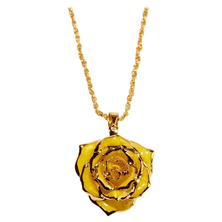 Eternal Rose Goldenrod Necklace, Gold-Dipped Real Rose, 24k Gold, Glossy For Sale