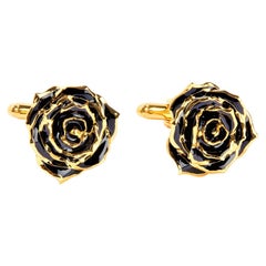  Eternal Rose Midnight Promise Cufflinks, Black, Gold-Dipped Real Rose, 24k Gold