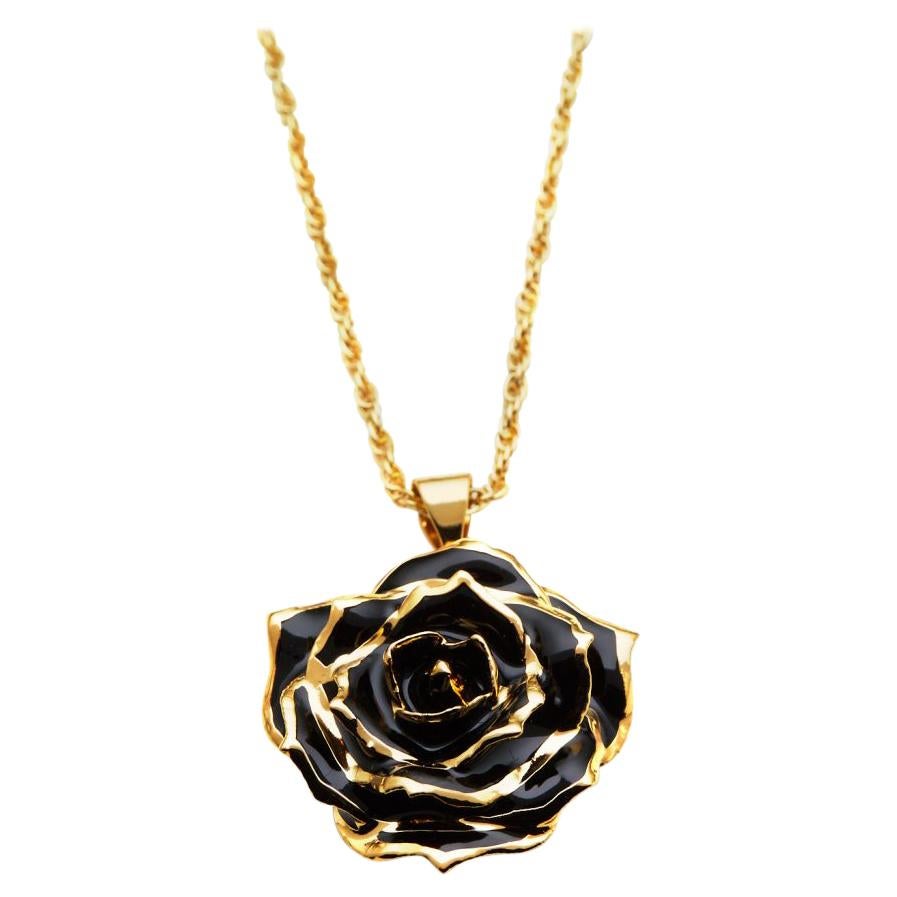 Eternal Rose Midnight Promise Necklace, Black, GoldDipped Real Rose, 24k Gold For Sale at