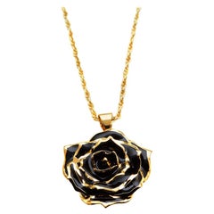 Eternal Rose Midnight Promise Necklace, Black, Gold-Dipped Real Rose, 24k Gold
