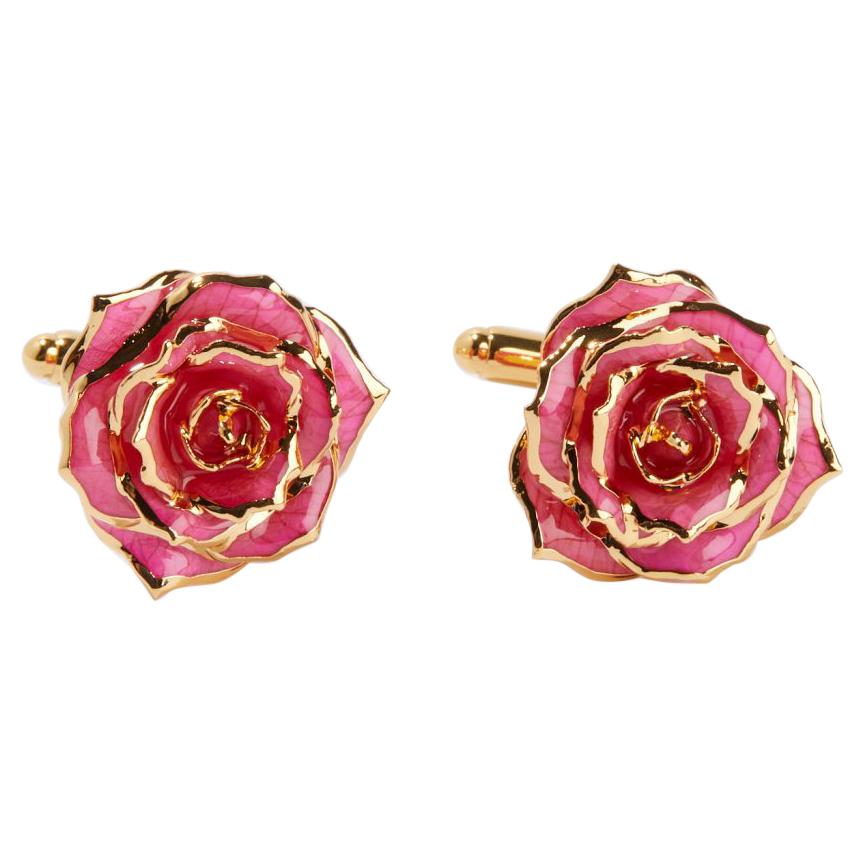 Eternal Rose Pink Perfection Cufflinks, Gold-Dipped Real Rose, 24k Gold Glossy For Sale