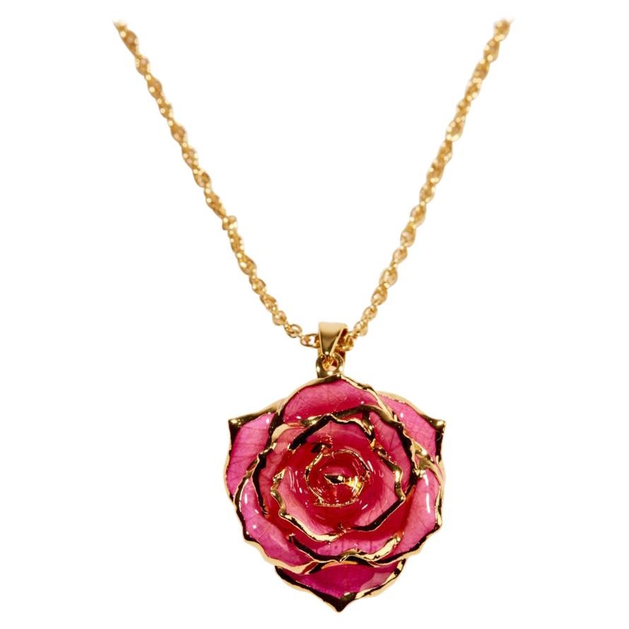 Eternal Rose Pink Perfection Necklace, Pink, Gold-Dipped Real Rose, 24k Gold