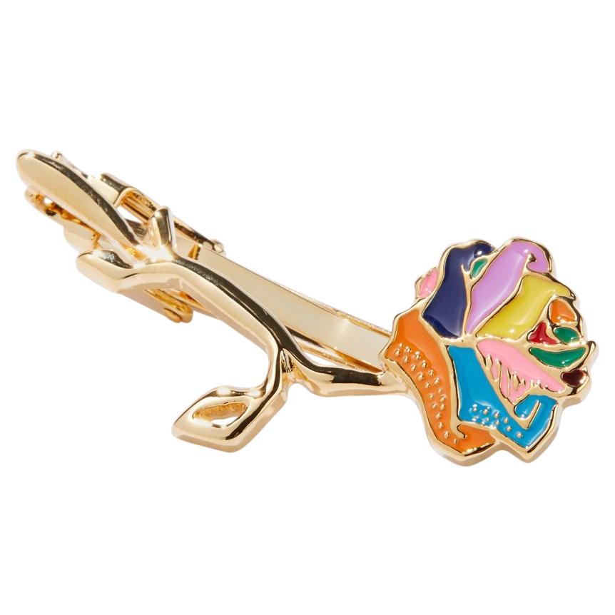 Eternal Rose Rainbow of Love Tie Clip, Dipped in 24k Gold, Glossy For Sale