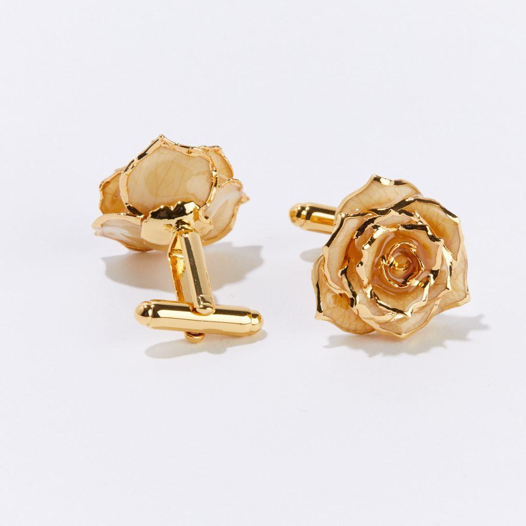 Nice with just a little spice, our Sweet Pear & Cinnamon Eternal Cufflinks are both charming and unexpected.  Pale, pear toned petals, trimmed in gold, convey simplicity and elegance—a perfect match for the one who enjoys the finer things in life.