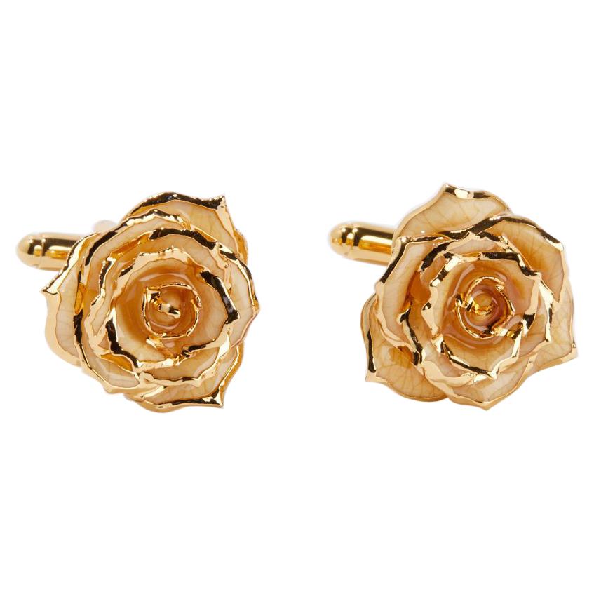 Eternal Rose Sweet Pear & Cinnamon Cufflinks, Gold-Dipped Real Rose, 24k Gold For Sale