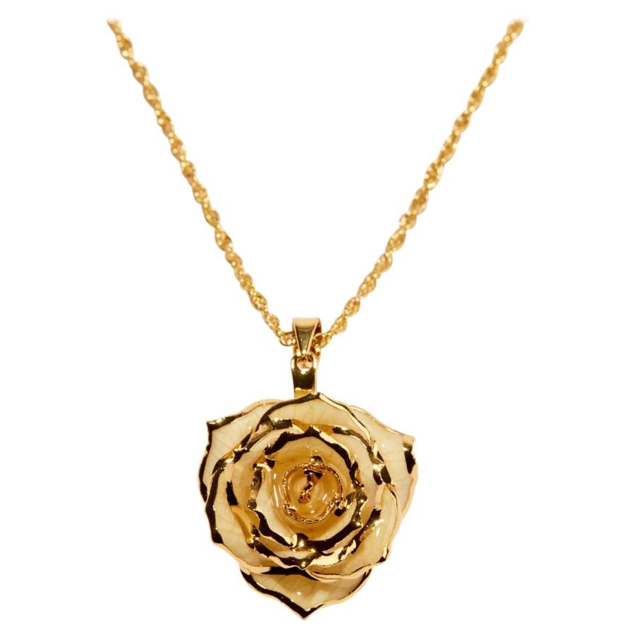 Eternal Rose Sweet Pear & Cinnamon Necklace, Yellow, Real Rose, 24k Gold For Sale