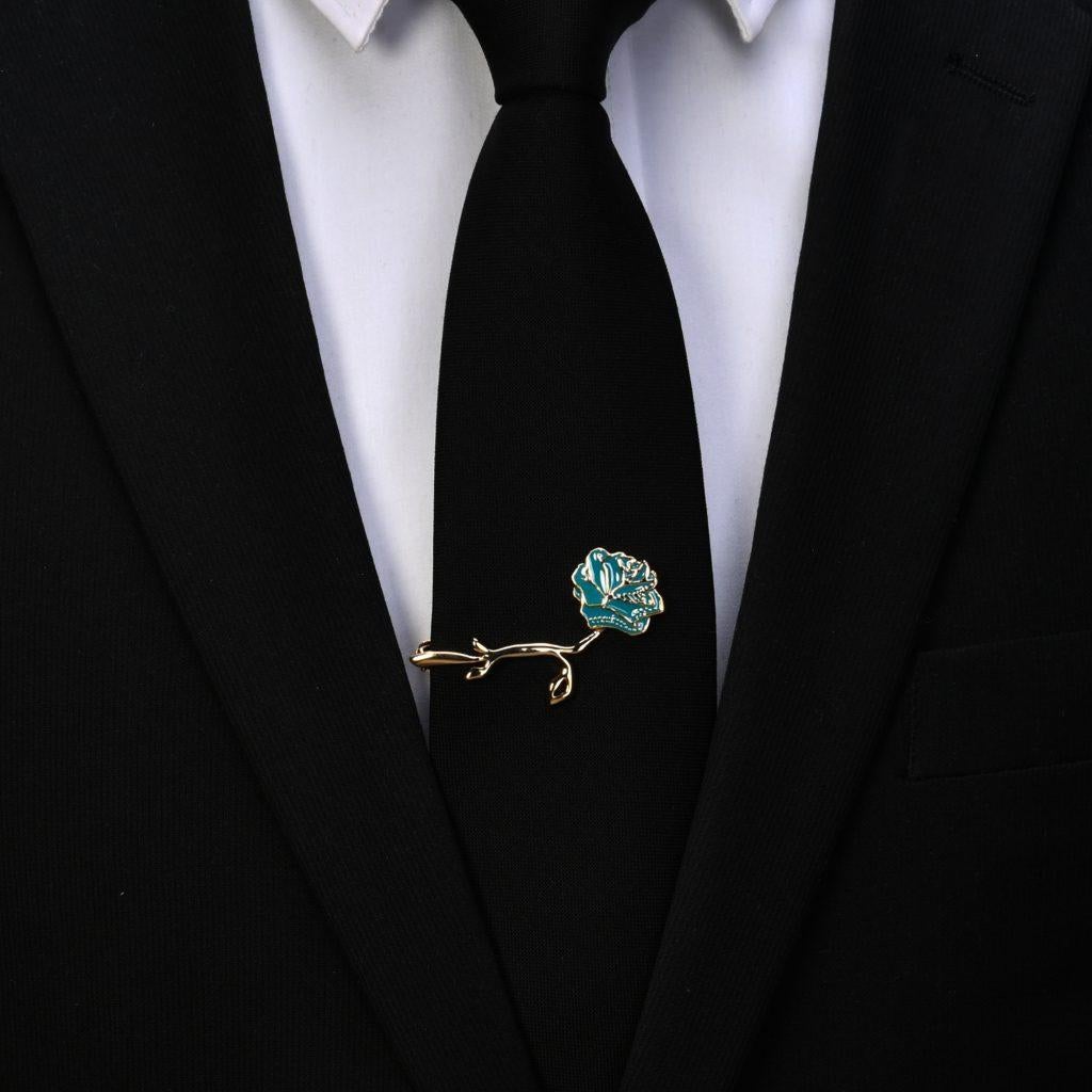 Eternal Rose Teal Rhapsody Tie Clip, Dipped in 24k Gold, Glossy In New Condition For Sale In Belmont, MA