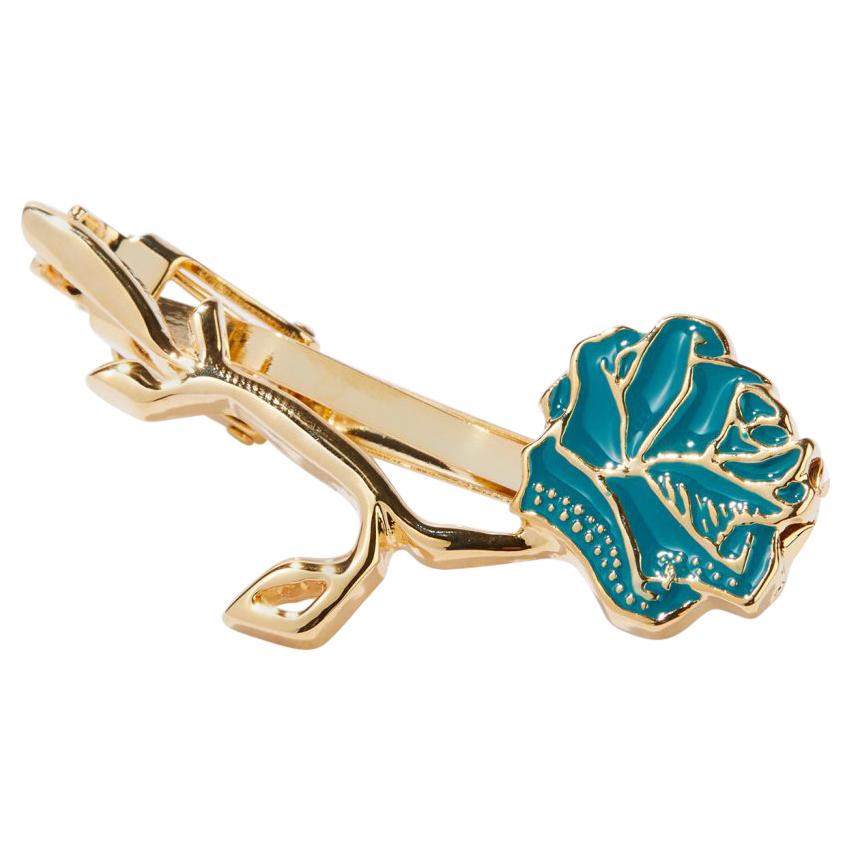 Eternal Rose Teal Rhapsody Tie Clip, Dipped in 24k Gold, Glossy For Sale