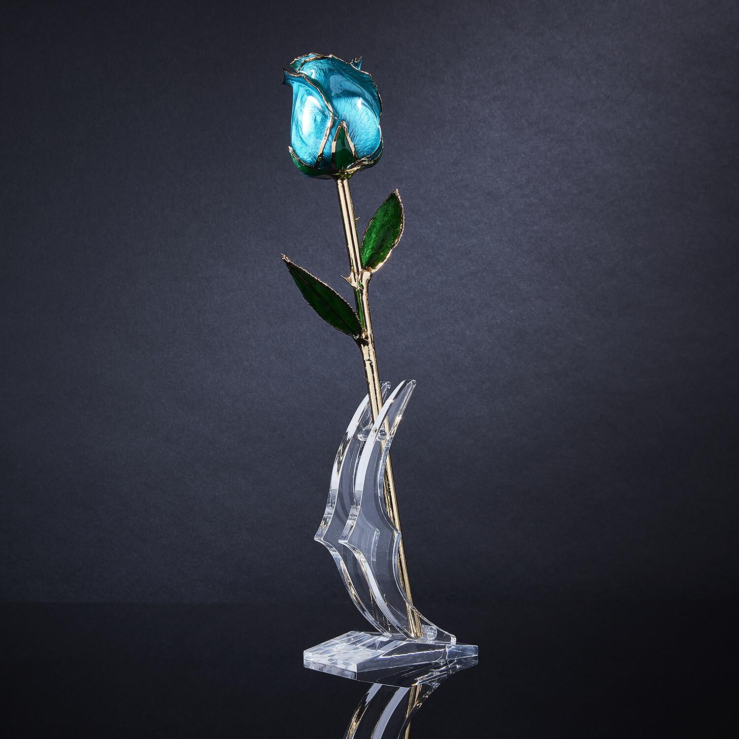 Eternal Rose Tear Drops, Ocean Blue, Real Rose in 24k Gold mit LED Display (Schwarz) im Angebot