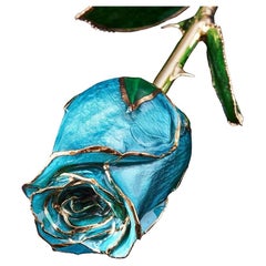 Eternal Rose Tear Drops, Ocean Blue, Real Rose in 24k Gold w/ LED Display