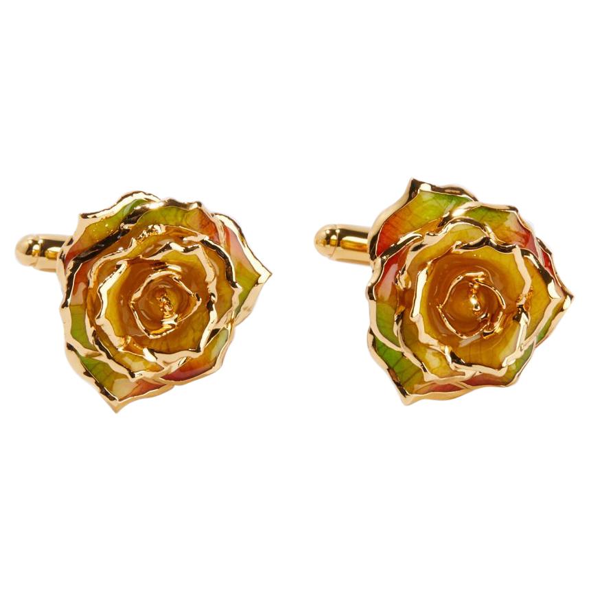 Eternal Rose Thanksgiving Bouquet Cufflinks, Gold-Dipped Real Rose, 24k Gold