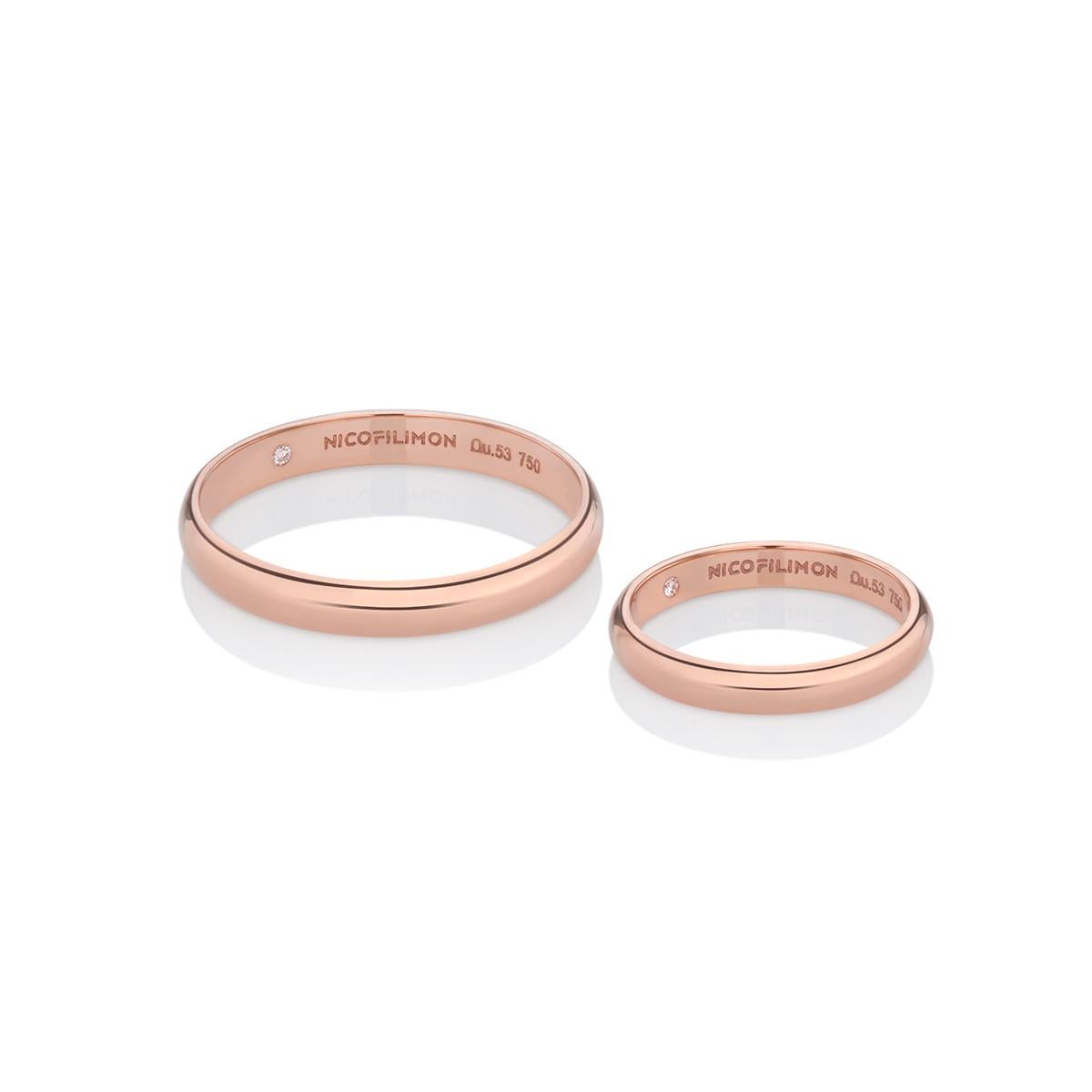 Moderno Fede nuziale eterna con un diamante taglio Brilliante in oro rosa 18Kt in vendita