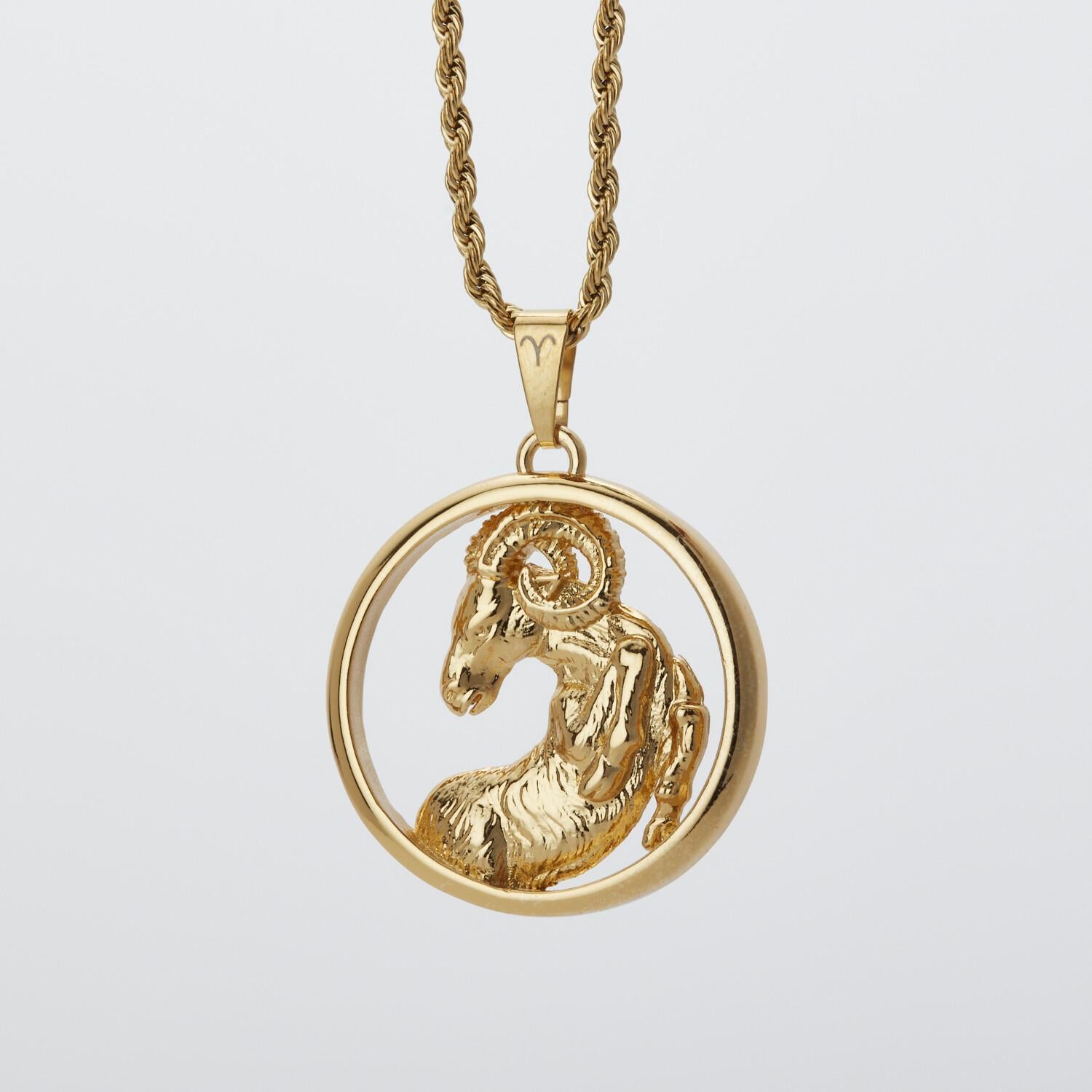 Eternally Aries (March 21-April 19)

The Eternal Zodiac “Aries” Pendant features the symbol of the ram. Aries is a fire sign and ruled by the planet Mars. A lot like the ram, Aries are known for being bold and passionate individuals who are fearless