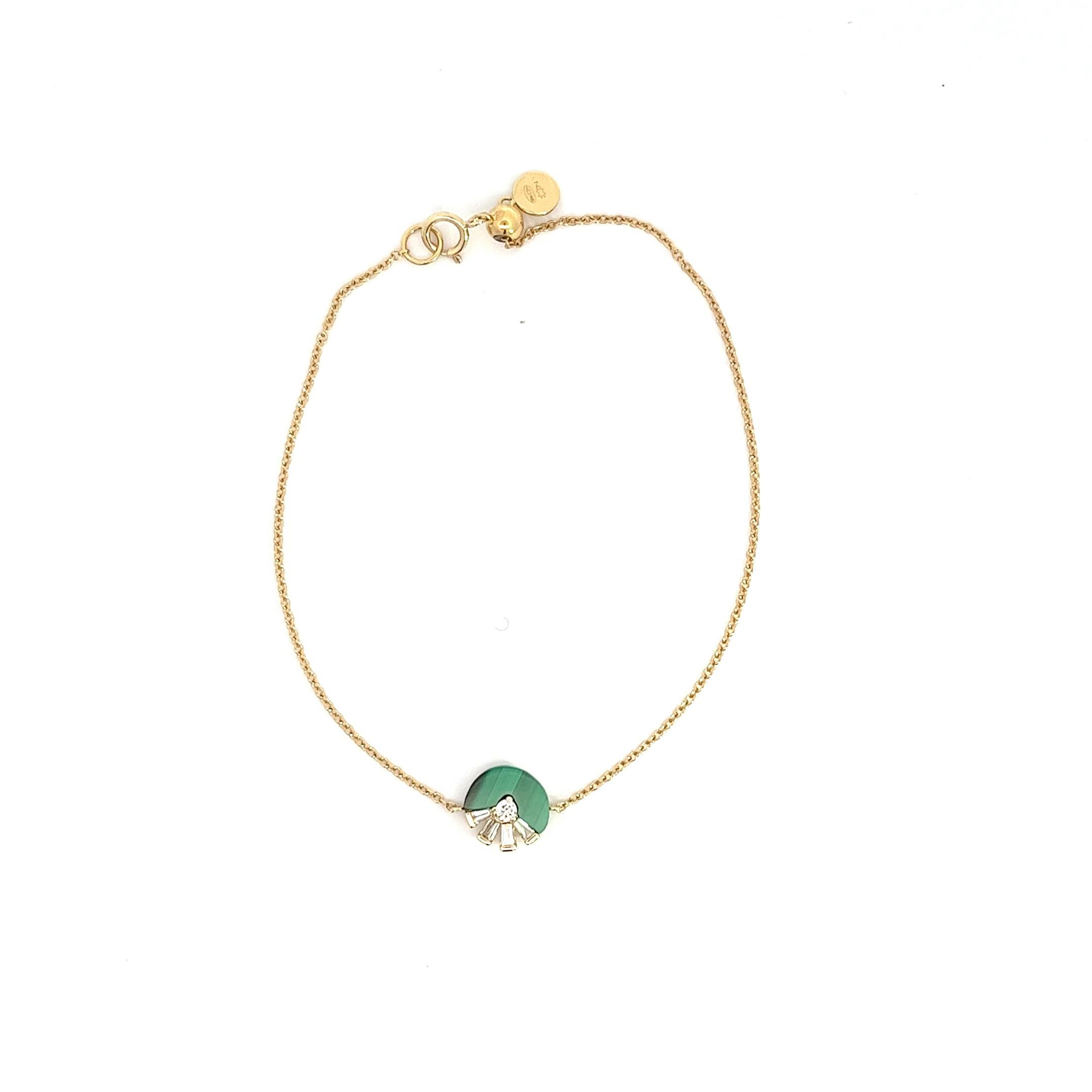 
Bracelet 14K Yellow Gold 

Diamonds 6 - 0.081cts
Diamonds 1 - 0.043cts
TP4 - 0.086cts
Malachite 1 - 0.827cts

Weight 1.559g

With a heritage of ancient fine Swiss jewelry traditions, NATKINA is a Geneva based jewellery brand, which creates modern