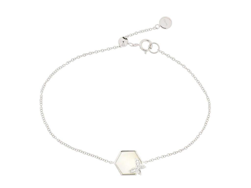 Eternelle-Armband aus Perlmutt-Weißgold mit Diamanten für ihr (Rosenschliff) im Angebot