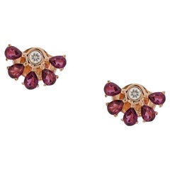 Eternelle Earrings Diamond Garnet Rose Gold Studs for Her