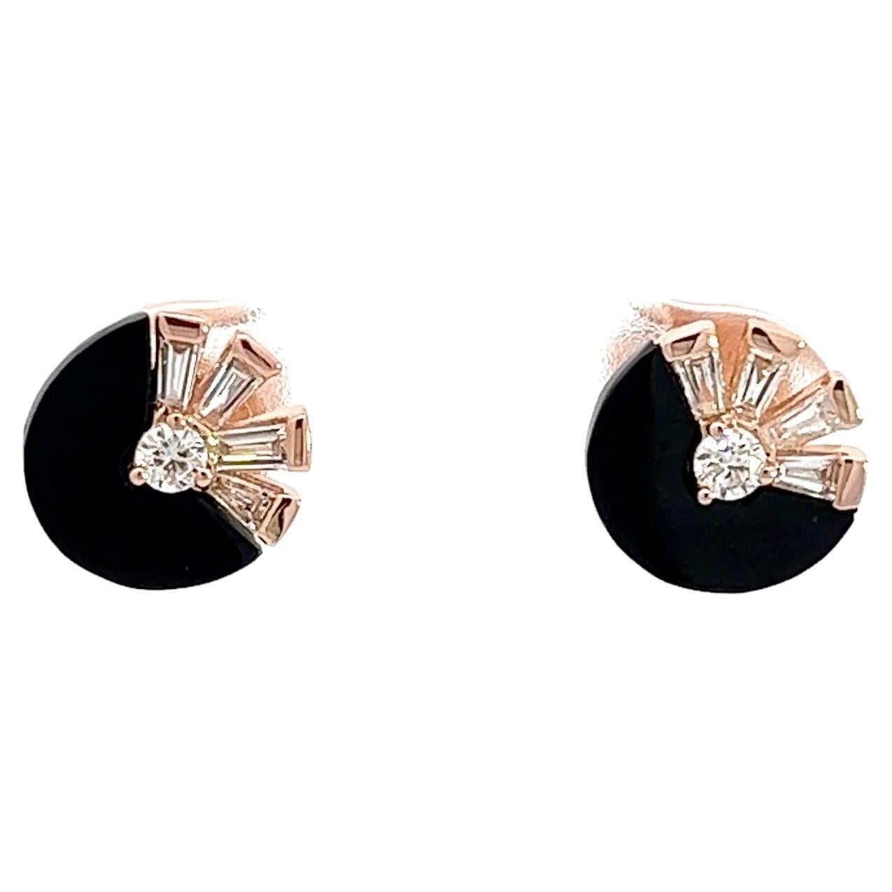 Boucles d'oreilles Eternelle Diamant Onyx Or Rose pour Elle en vente