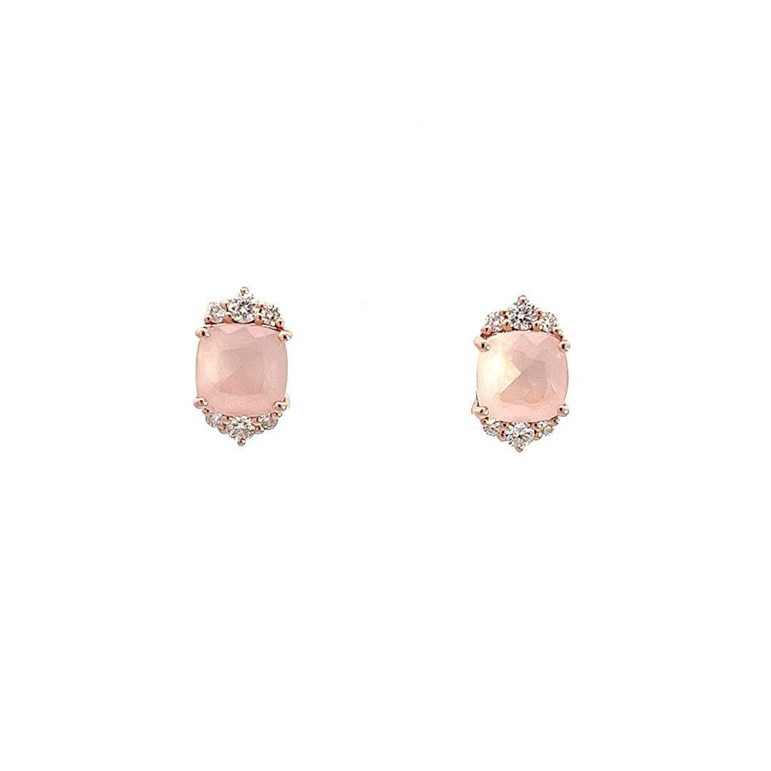 Taille ronde Boucles d'oreilles Eternelle Diamant Quartz Rose Or Rose pour Elle en vente