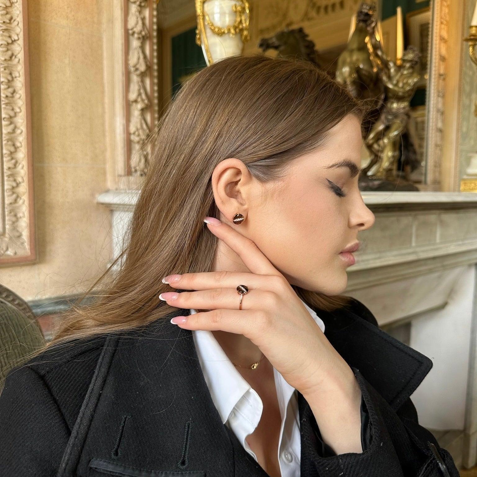 Women's Eternelle Earrings Diamond Smoky Quartz Rose Gold for Her For Sale