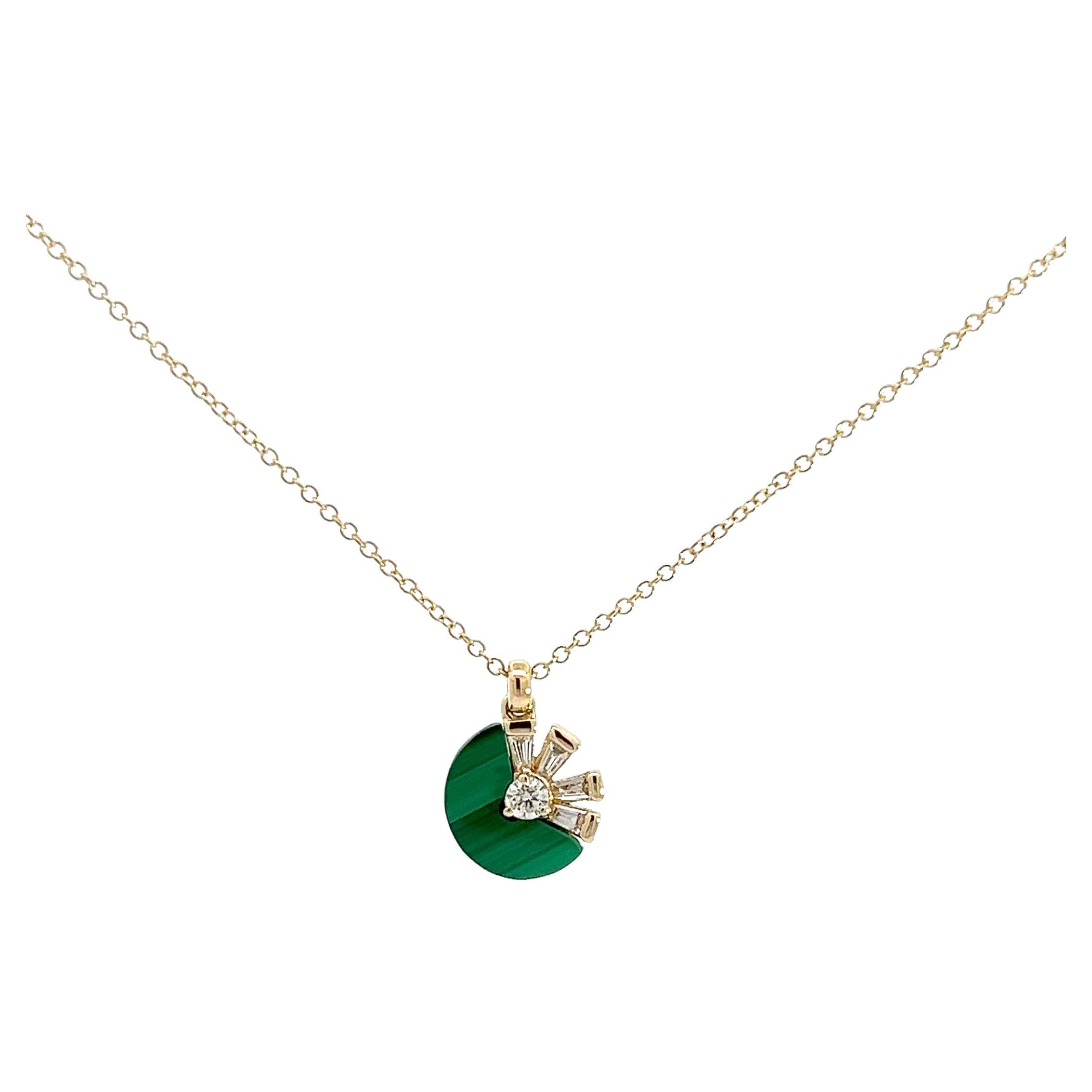 Eternelle Necklace Malachite Diamond Yellow Gold for Her For Sale