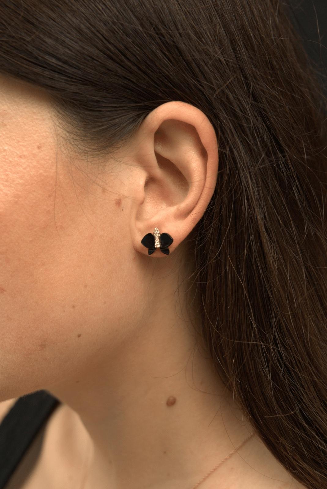 Eternelle Orchid Earrings Onyx Diamond Rose Gold for Her In New Condition For Sale In Genève, GE