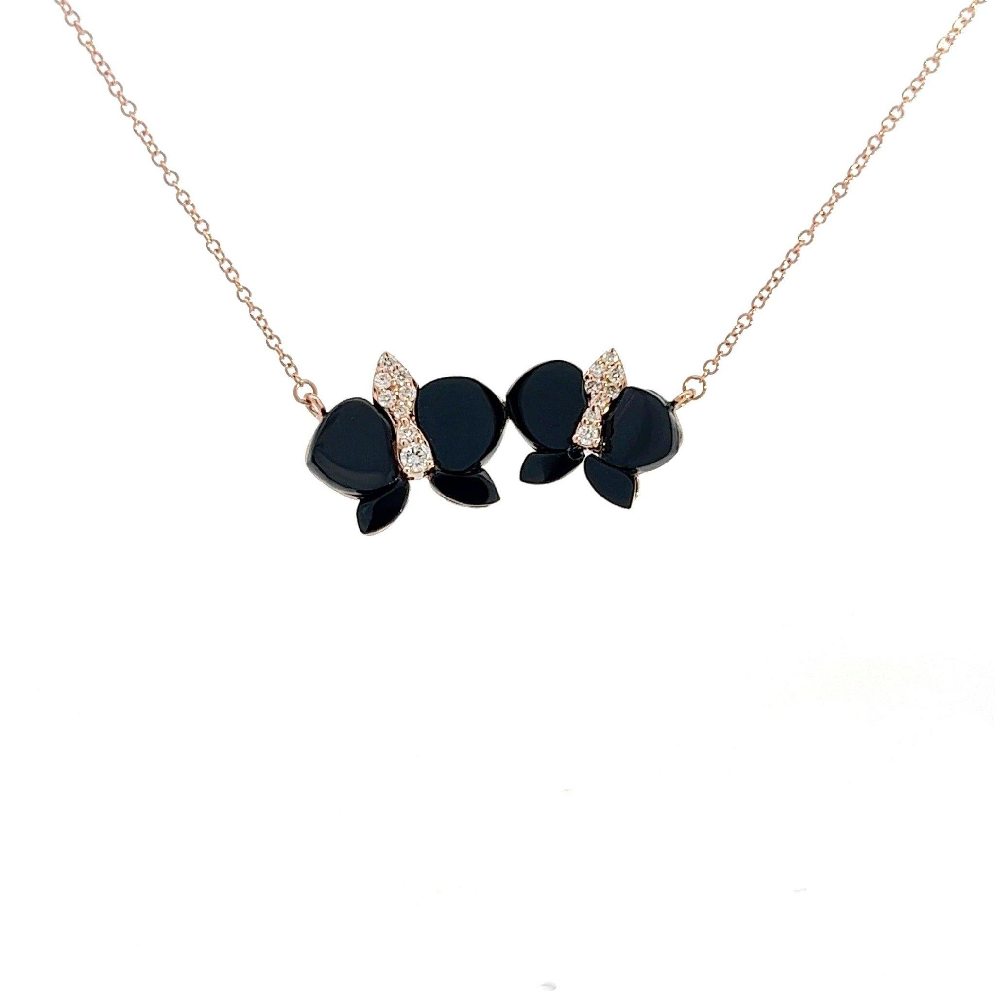 Eternelle Orchid Necklace Onyx Diamond Rose Gold for Her In New Condition For Sale In Genève, GE