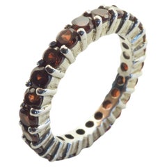 Eternity 1.60ct Round Orangish Red Garnet Sterling Silver Band Ring Eternity 1.60ct Round Orangish Red Garnet Sterling Silver Band Ring