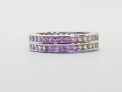 Eternity 4.30ct Squared Multi-color Sapphire Two Row Sterling Silver Band Ring