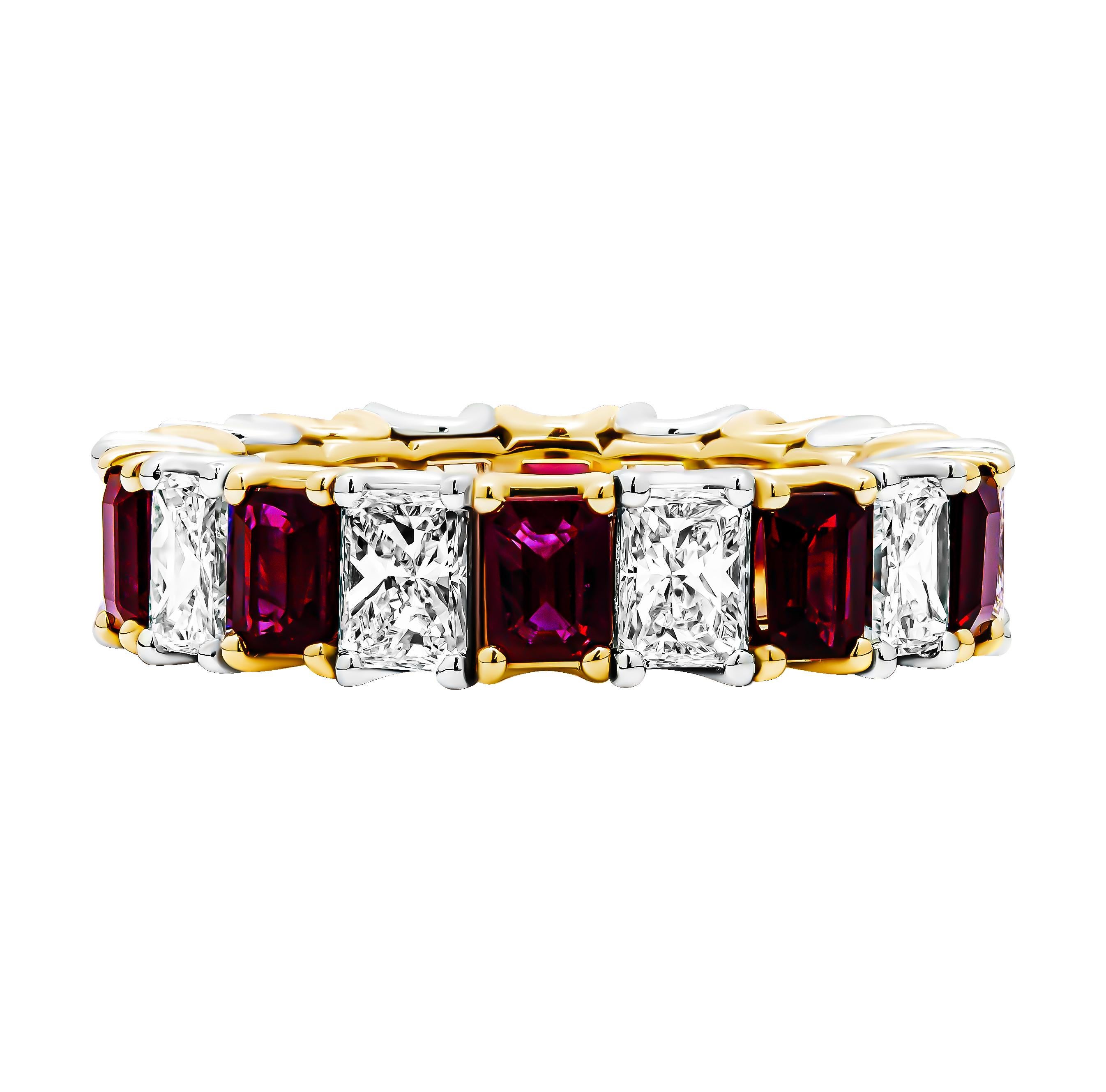 Modern Eternity Alternating Anniversary Band with Diamonds and Rubies For Sale