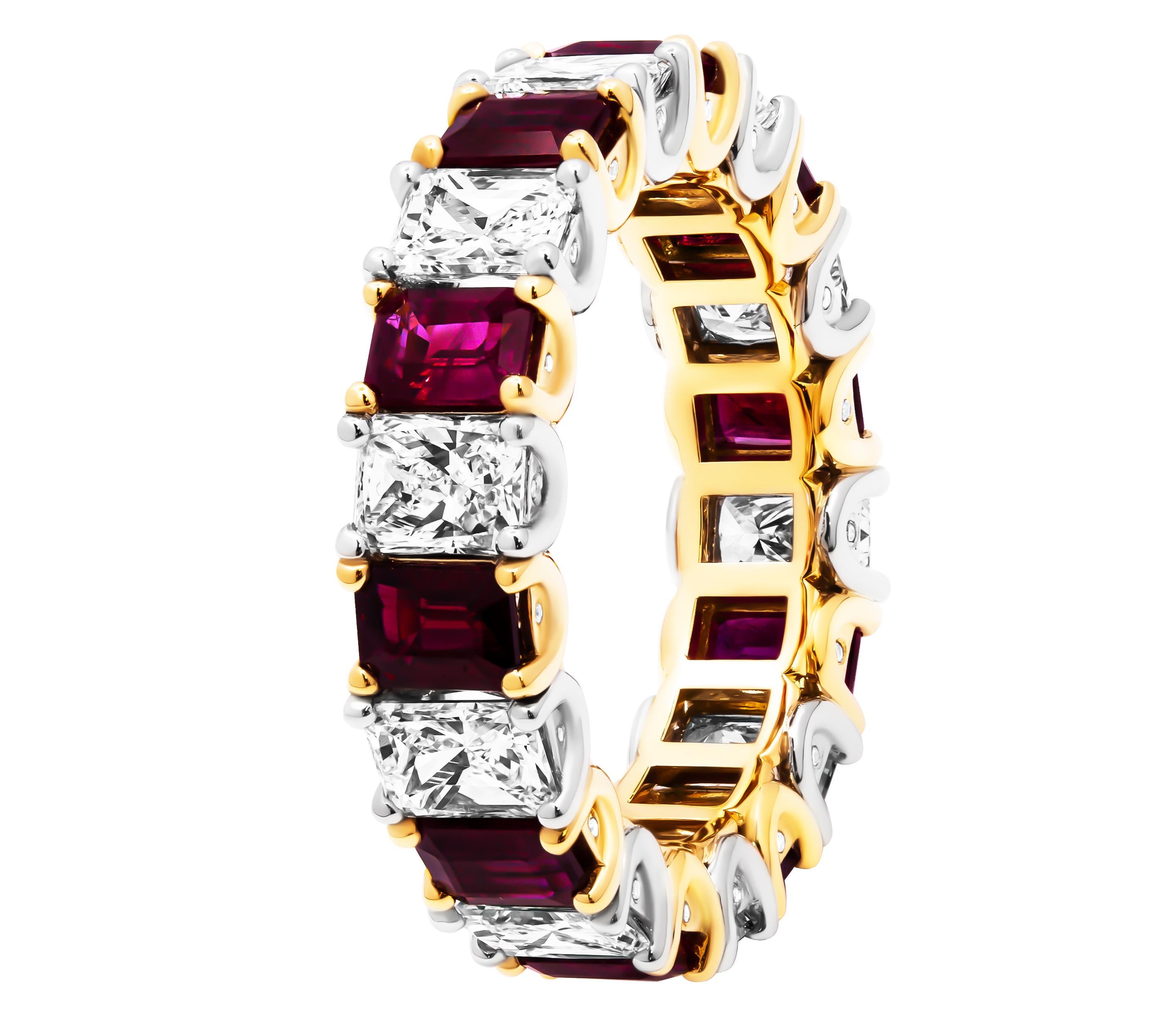 Radiant Cut Eternity Alternating Anniversary Band with Diamonds and Rubies For Sale