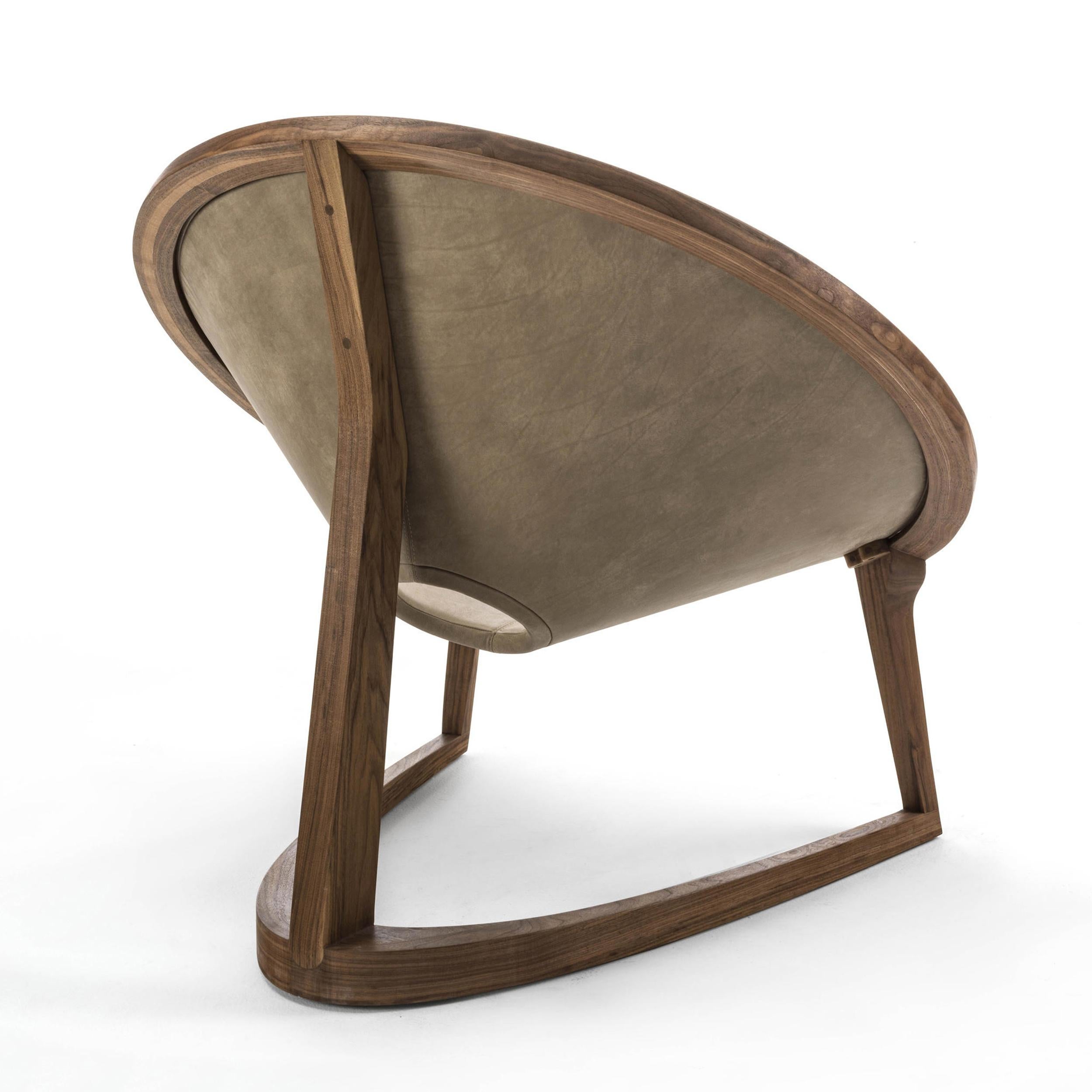 Italian Eternity Armchair with Walnut and Genuine Leather For Sale