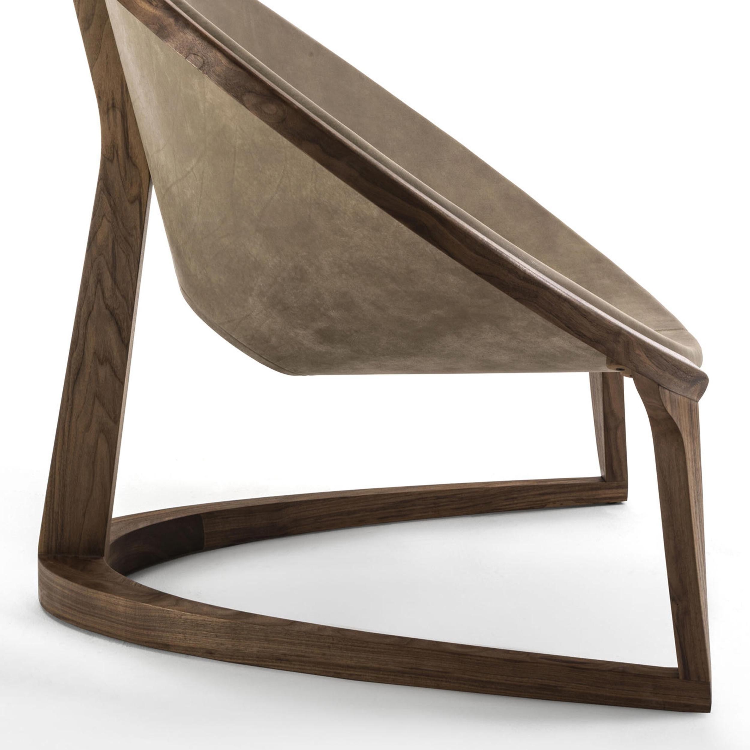 Contemporary Eternity Armchair with Walnut and Genuine Leather For Sale