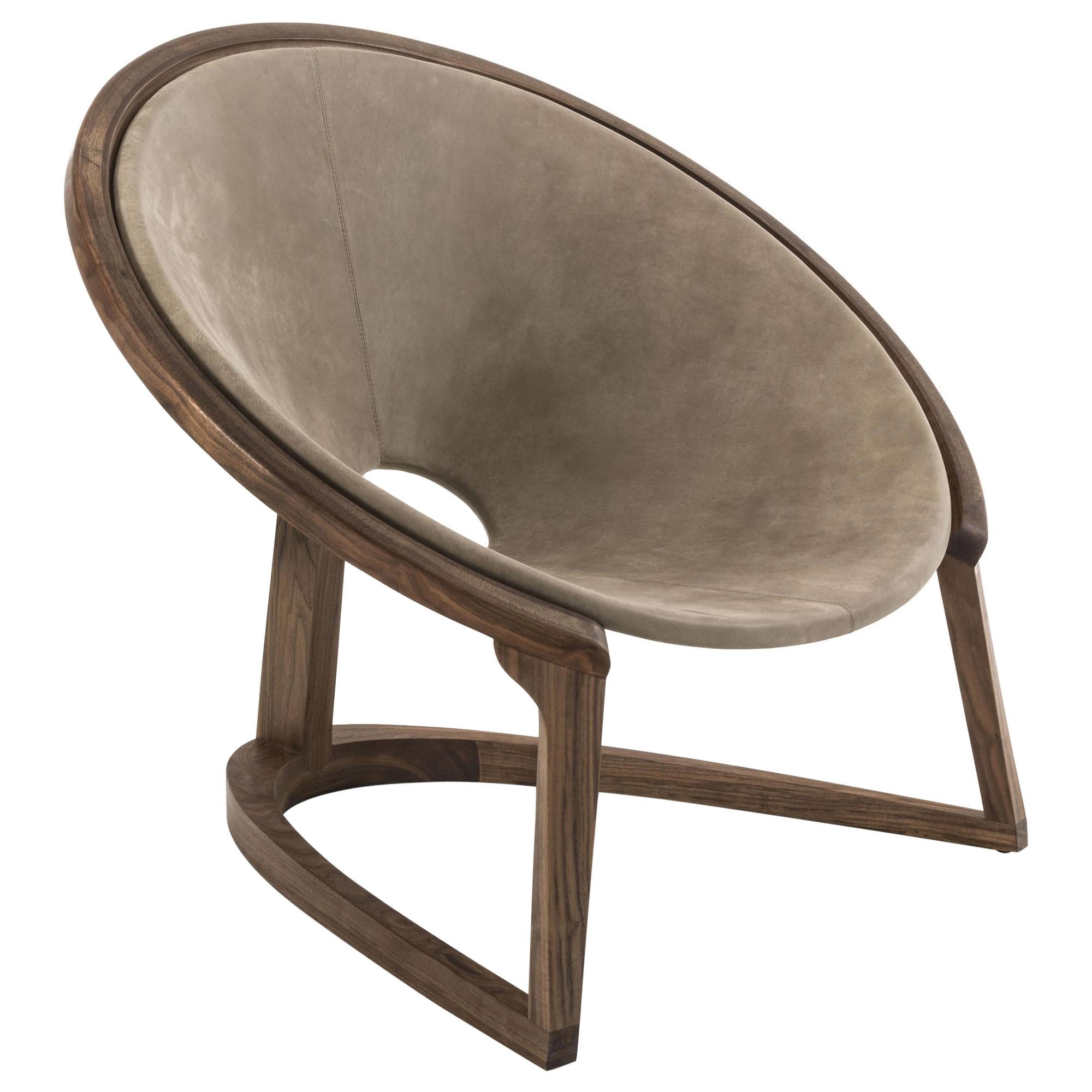 Eternity Armchair with Walnut and Genuine Leather For Sale