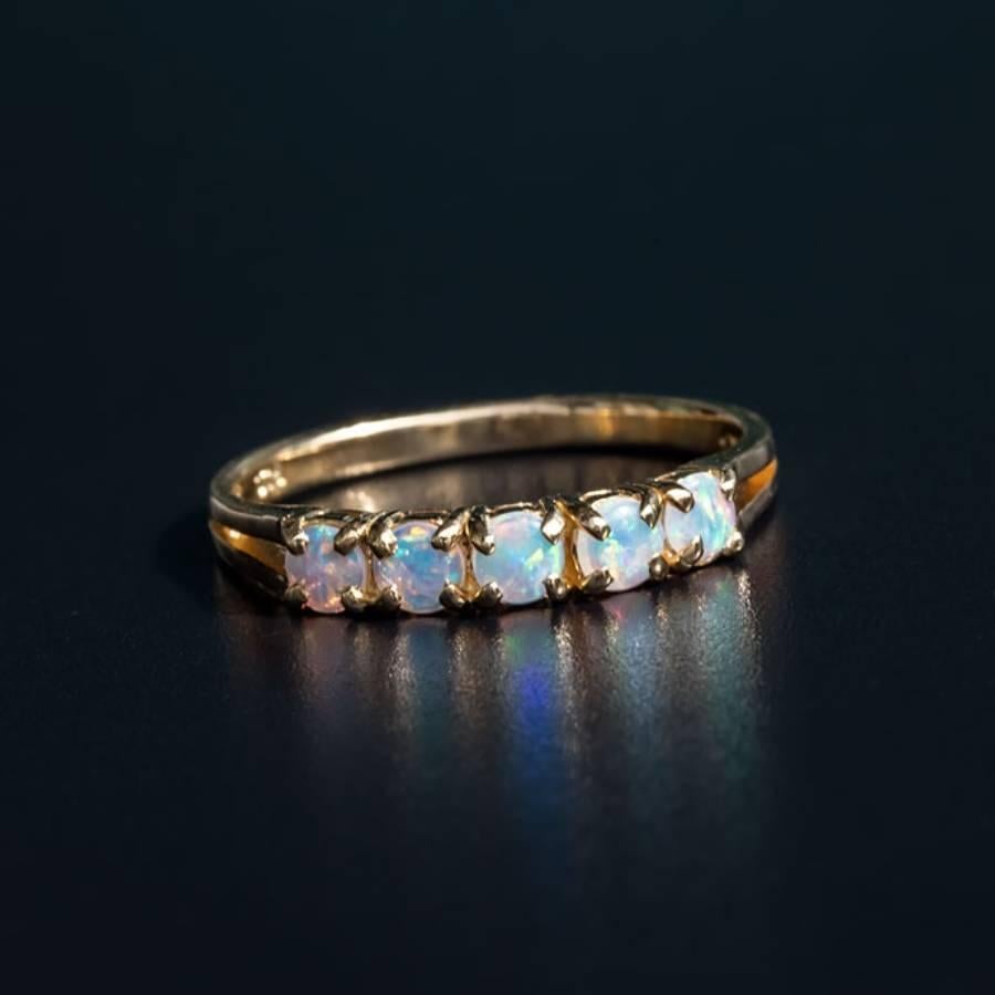  Alliance d'éternité australienne en or jaune 14 carats et opale massive Unisexe 