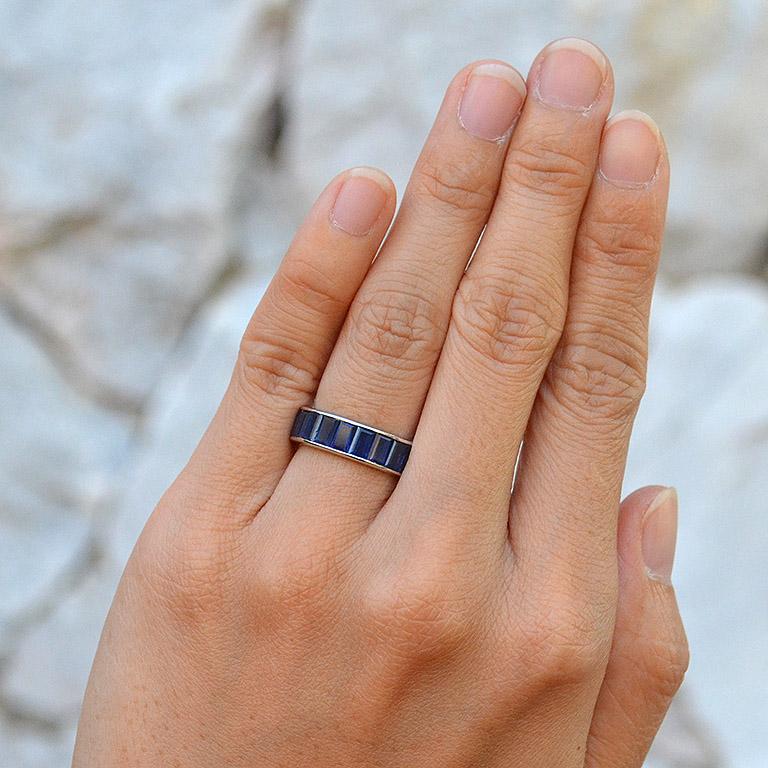 Women's or Men's Baguette Blue Sapphire Eternity Ring