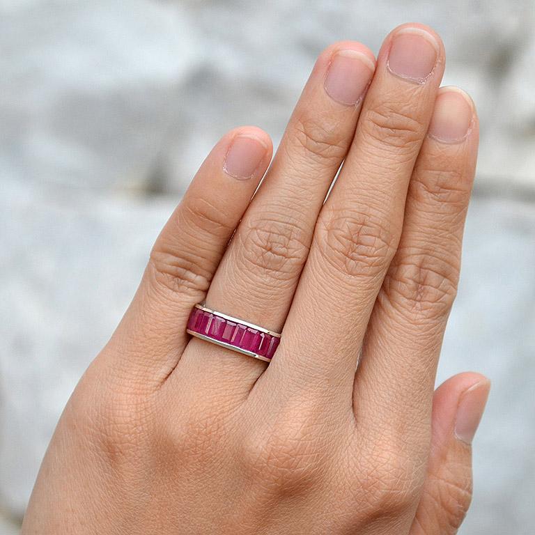 Women's or Men's Eternity Baguette Natural Ruby Ring