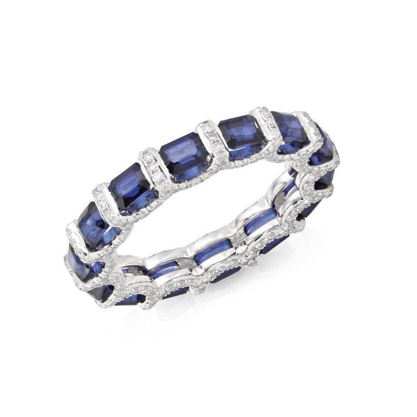 En vente :  Bague d'éternité en or blanc 14K (ou 18k sur demande) Bague à saphir bleu et diamant 4
