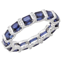 Bague d'éternité en or blanc 14K (ou 18k sur demande) Bague à saphir bleu et diamant