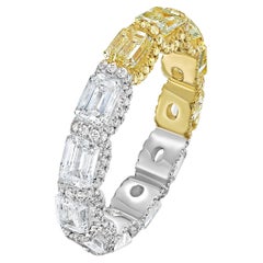 Eternity Band Fancy Yellow & White Diamond Emerald Cut with Melee in 18K Gold