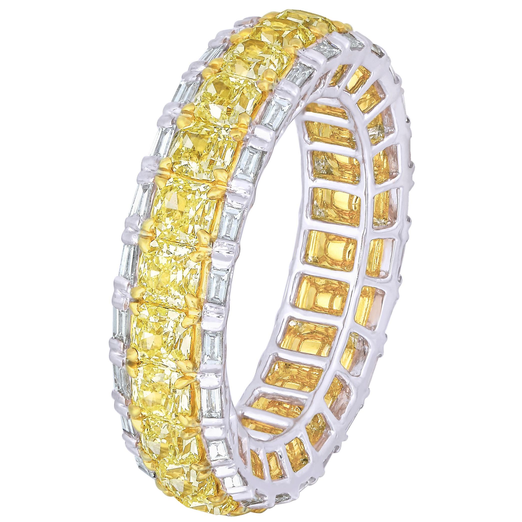 Eternity Band Full Fancy Yellow with White Baguette Diamonds, 4.63 Carat For Sale
