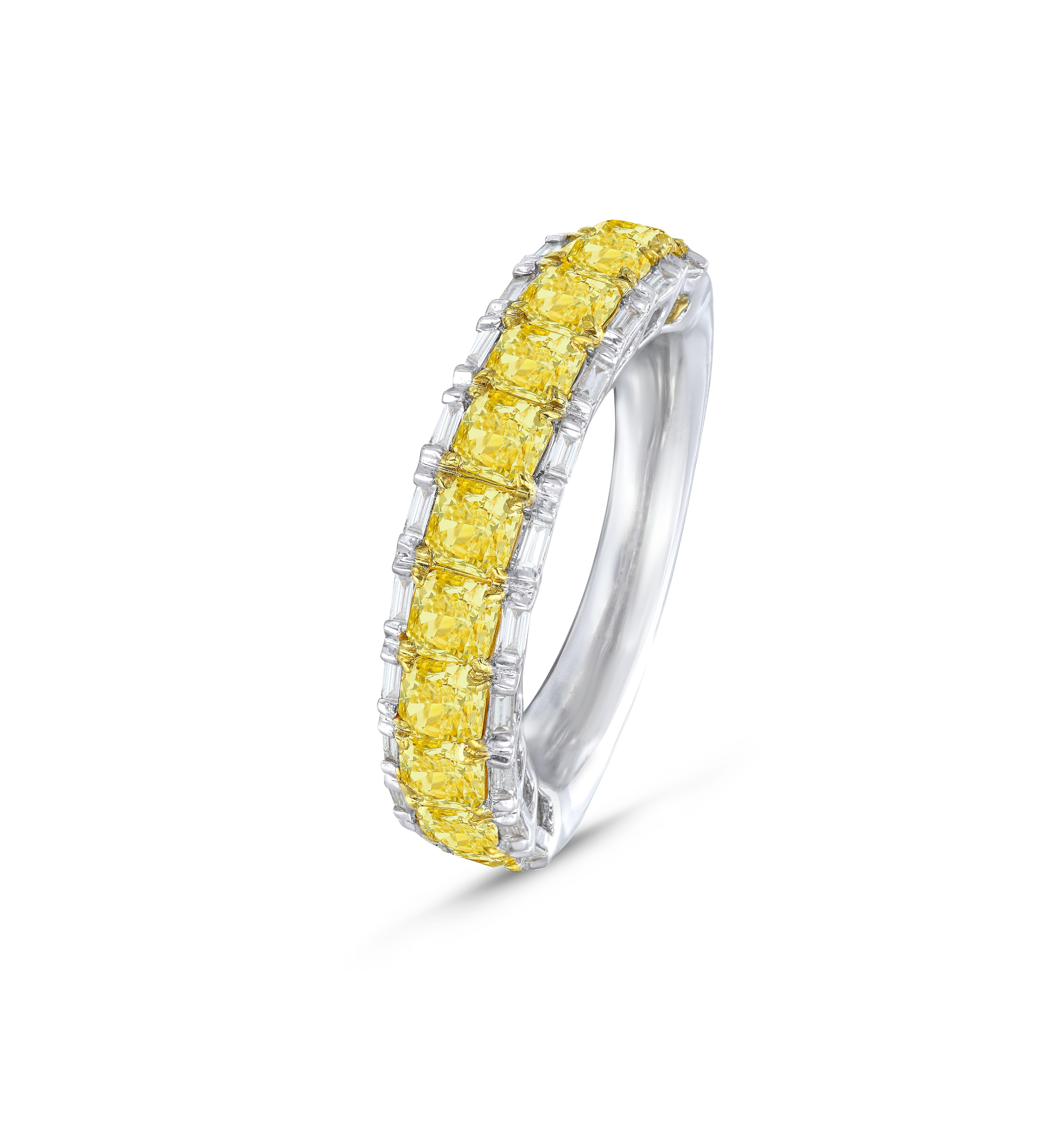 Radiant Cut Eternity Band with Baguette Full, 6.19 Carat