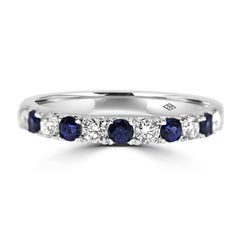 18K White Gold Eternity Band Ring Half Set Diamonds and Blue Sapphire gemstones